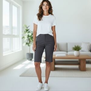 I.N.C  Black Cotton Blend Stretch Bermuda Shorts